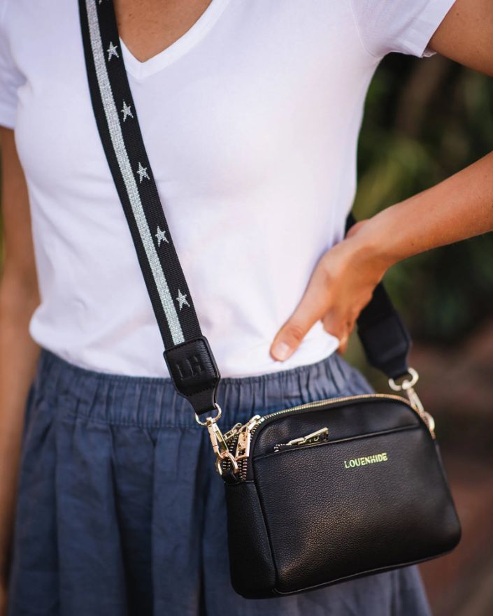 LOUENHIDE Munroe Guitar Strap - Black/Silver HANDBAG - Zabecca Living