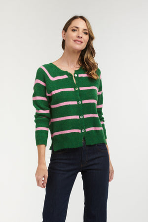 LOVE FROM ITALY Lana Stripe Cardigan - Green with Pink Stripe CARDIGAN - Zabecca Living