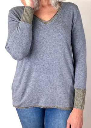LOVE FROM ITALY Soft Jumper V Neck - Silver Jumpers - Zabecca Living