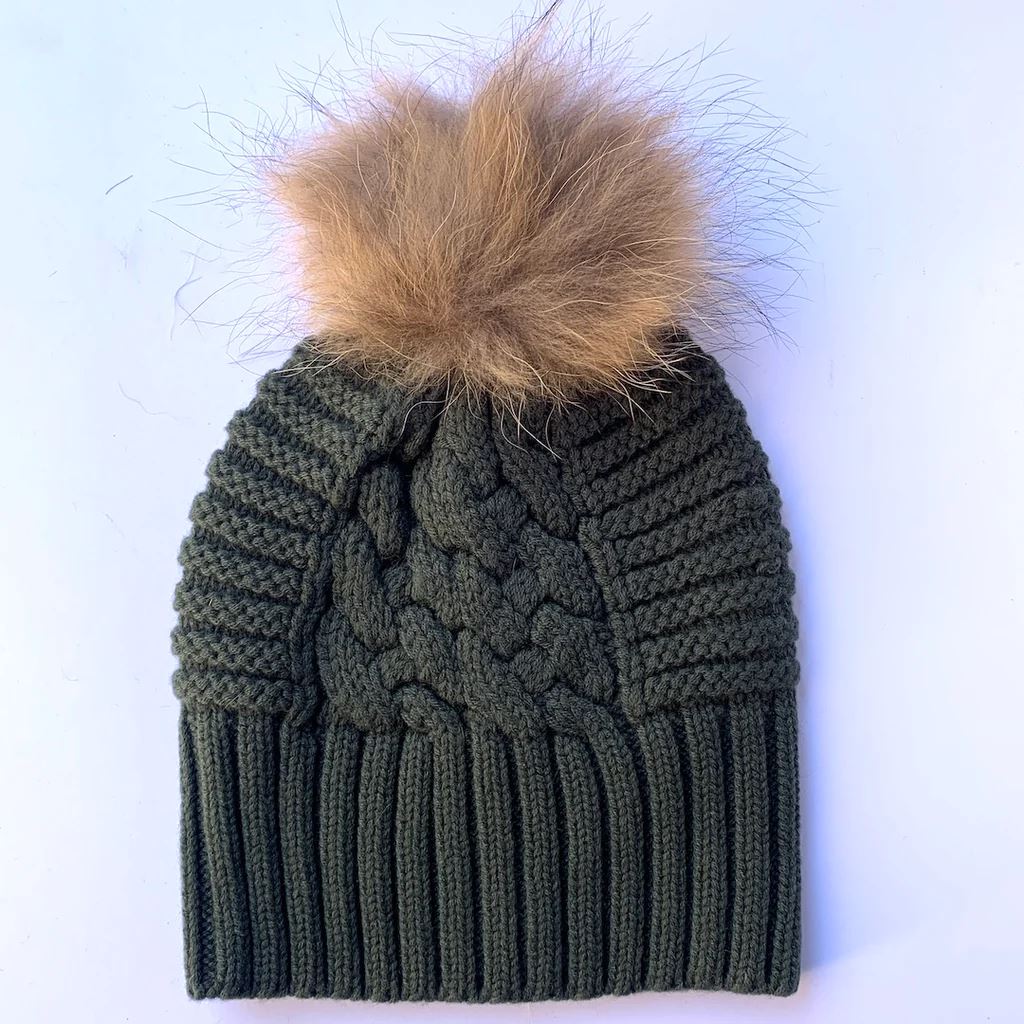 LOVE KATE Up for Anything Merino Jumbo Cable Beanie - Martini Olive Beanie - Zabecca Living