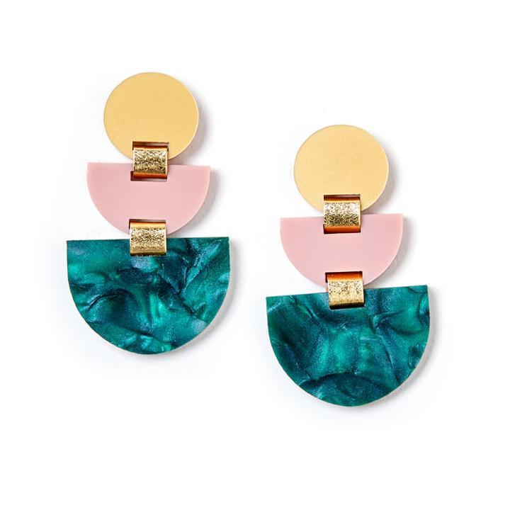 MARTHA JEAN Boat Earrings - Emerald/Pink Earrings - Zabecca Living