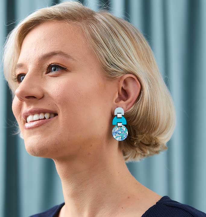 MARTHA JEAN Half Moon Earrings - Aqua Earrings - Zabecca Living