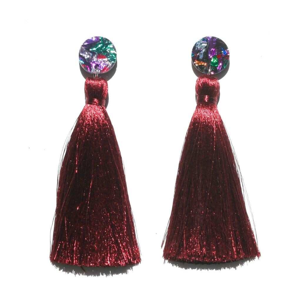 MARTHA JEAN Luscious Tassel Earrings Earrings CONFETTI / BURGUNDY - Zabecca Living
