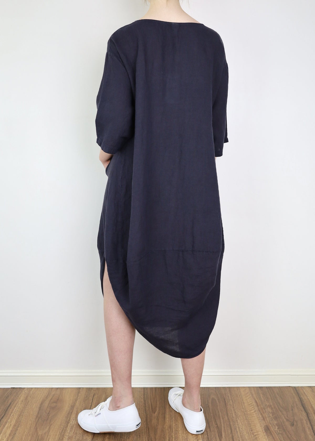 MONTAIGNE Scallop Linen Dress - French Navy Dress - Zabecca Living