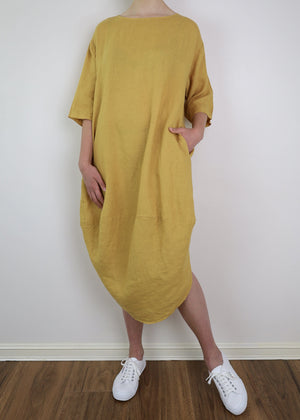 MONTAIGNE Scallop Linen Dress - Mustard Dress - Zabecca Living