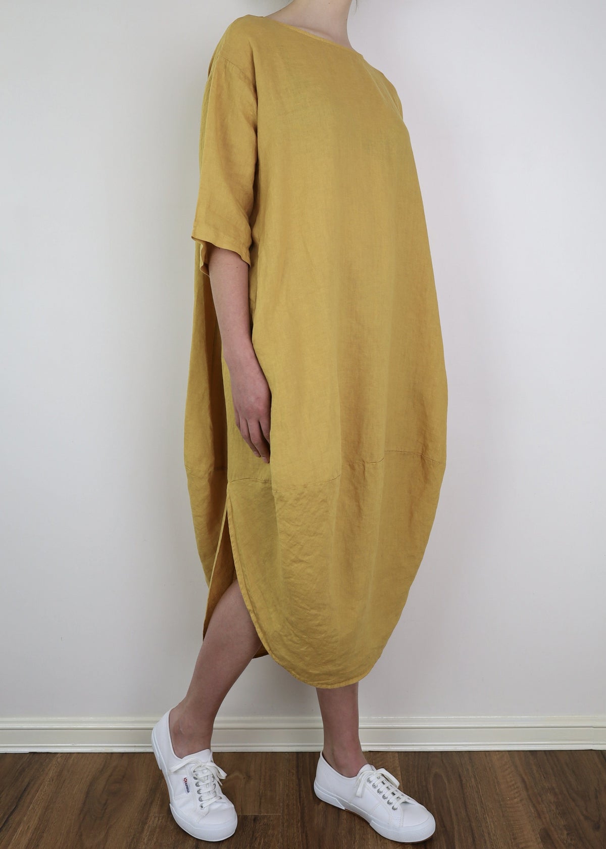 MONTAIGNE Scallop Linen Dress - Mustard Dress - Zabecca Living