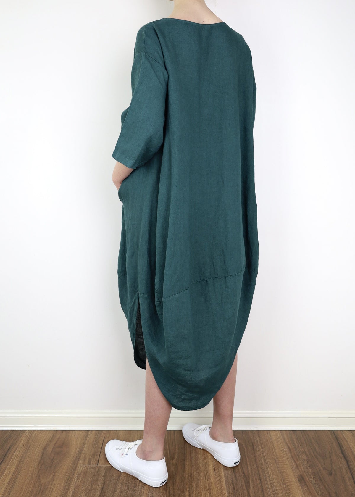 MONTAIGNE Scallop Linen Dress - Teal Dress - Zabecca Living