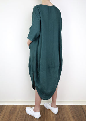 MONTAIGNE Scallop Linen Dress - Teal Dress - Zabecca Living