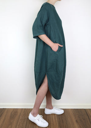 MONTAIGNE Scallop Linen Dress - Teal Dress - Zabecca Living