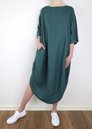 MONTAIGNE Scallop Linen Dress - Teal Dress - Zabecca Living