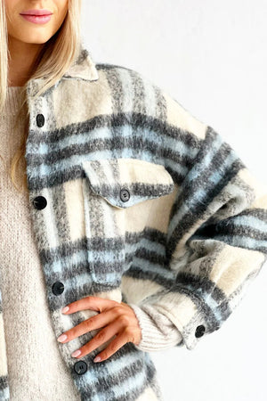 MOSK MELBOURNE Stirling Jacket - Pale Blue and Cream Jackets + Coats - Zabecca Living