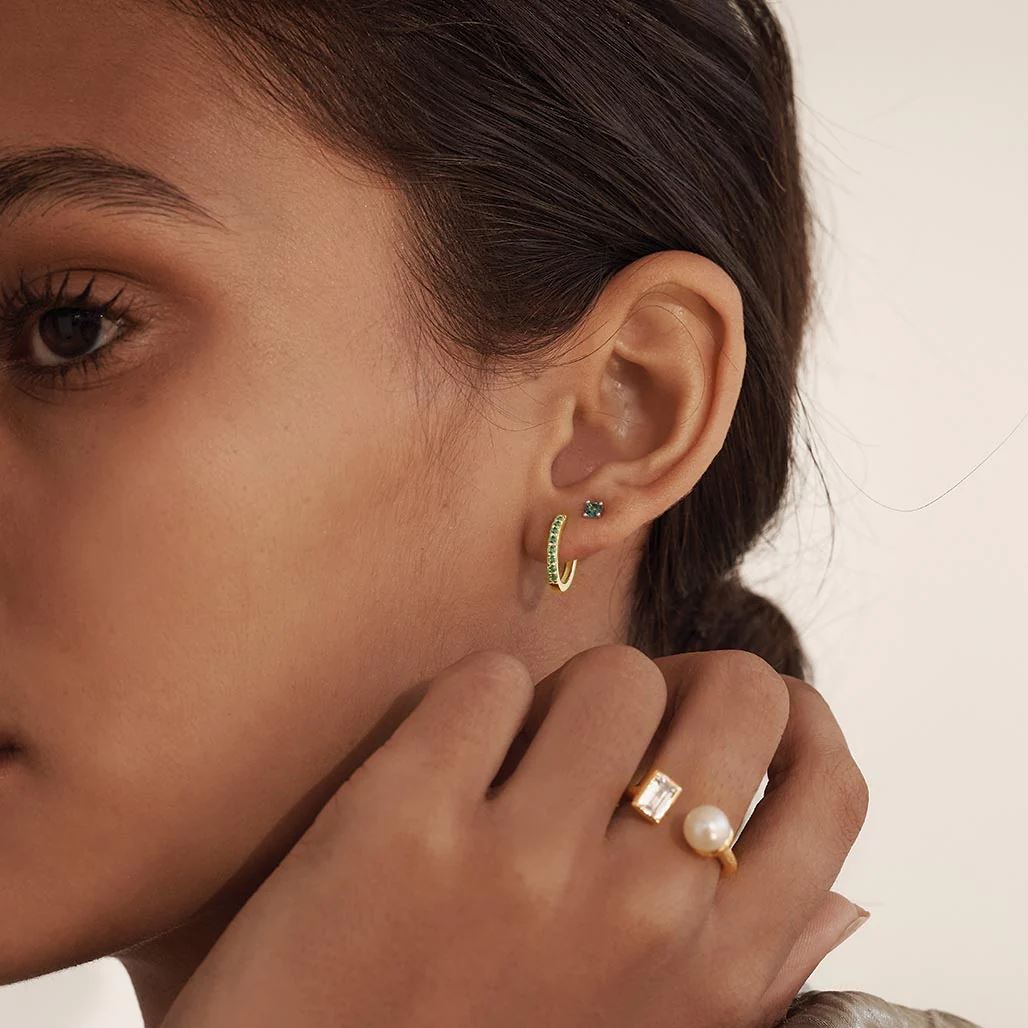 MURKANI 13mm Huggies Green Quartz - 18KT Gold Plate Earrings - Zabecca Living