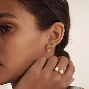 MURKANI 13mm Huggies Green Quartz - 18KT Gold Plate Earrings - Zabecca Living