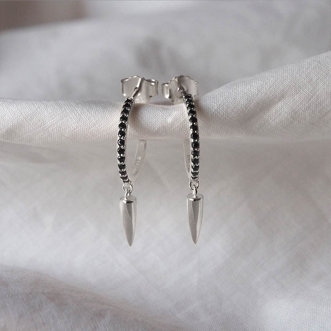 MURKANI Dagger Hoops Black Spinel - Sterling Silver Earrings - Zabecca Living