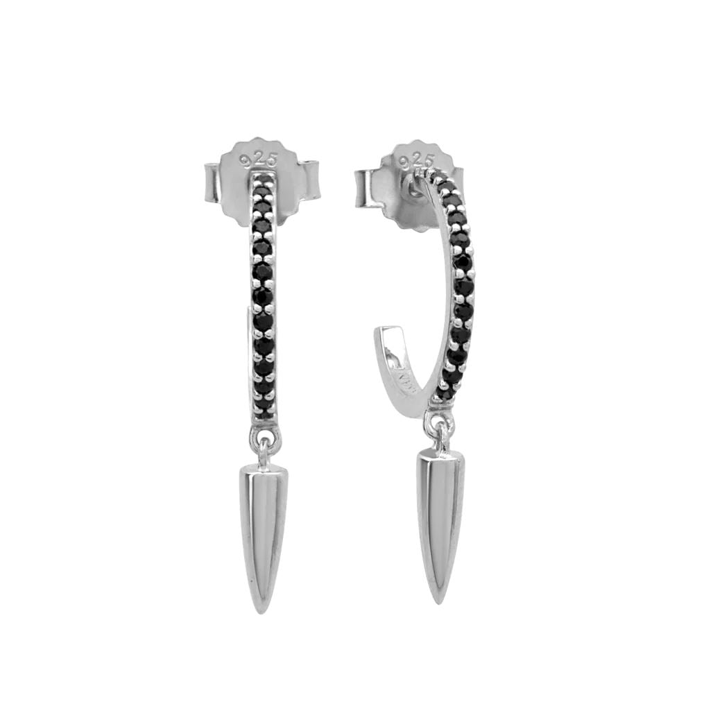MURKANI Dagger Hoops Black Spinel - Sterling Silver Earrings - Zabecca Living