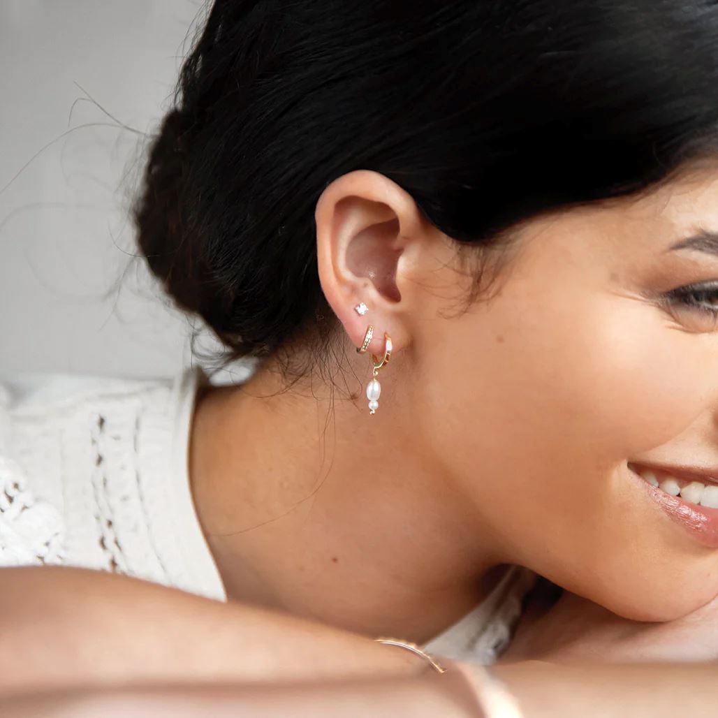 MURKANI Double Pearl Huggies - 18KT Gold Plate Earrings - Zabecca Living