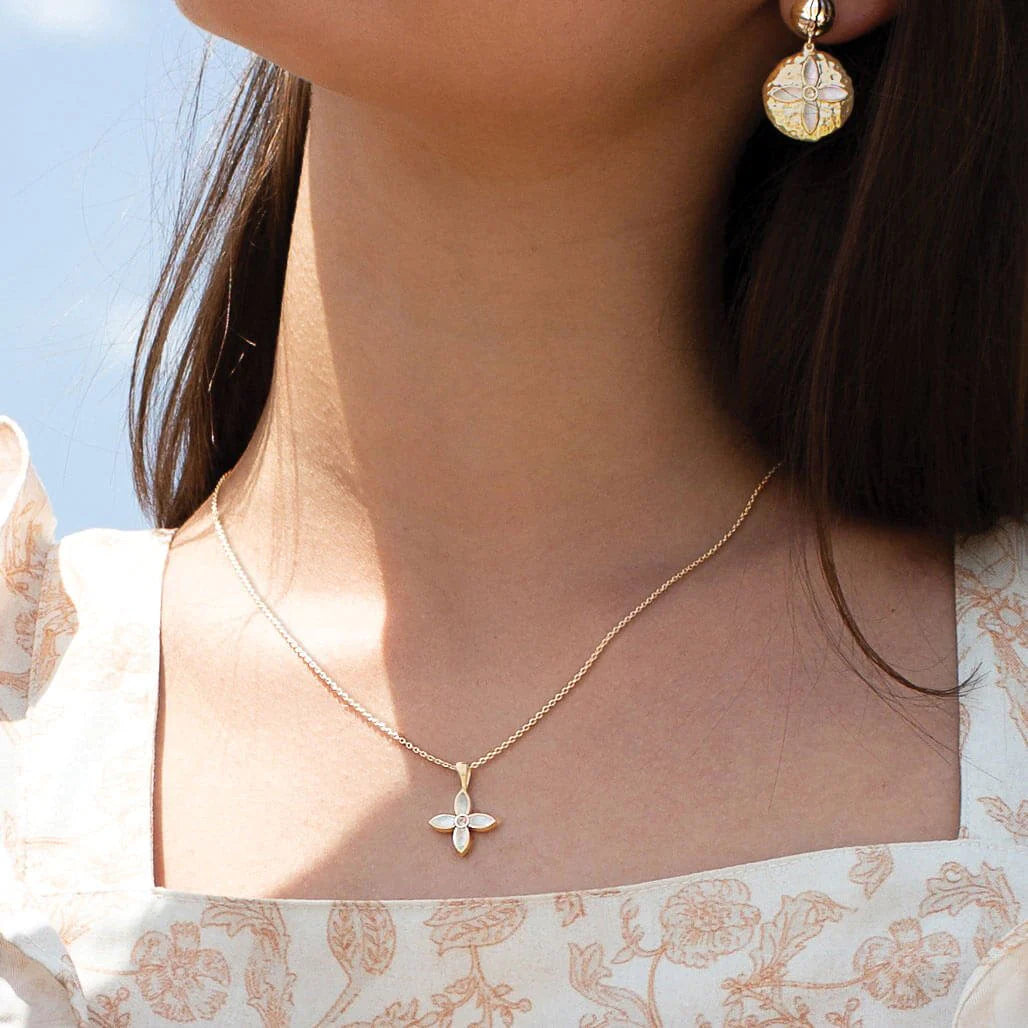 MURKANI Floral Necklace with MOP - 18KT Yellow Gold Plate Necklace - Zabecca Living