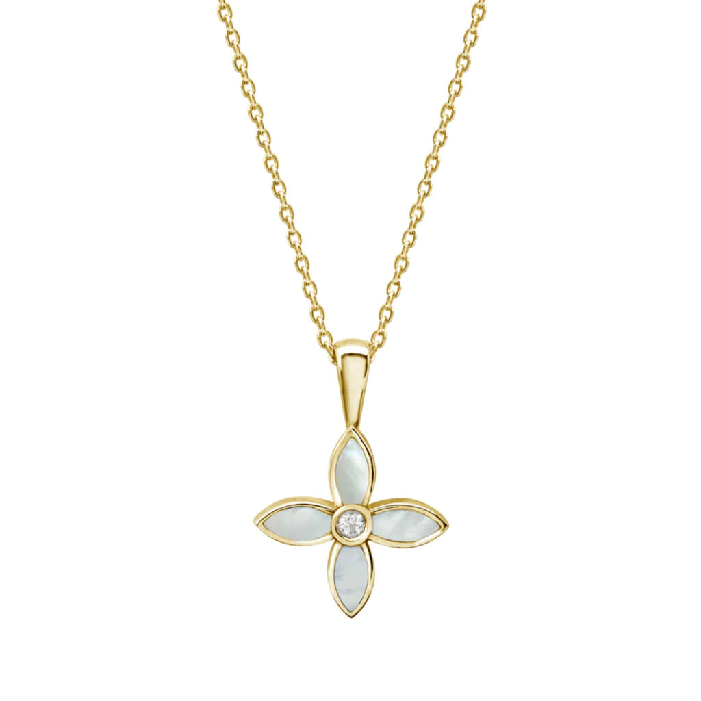 MURKANI Floral Necklace with MOP - 18KT Yellow Gold Plate Necklace - Zabecca Living
