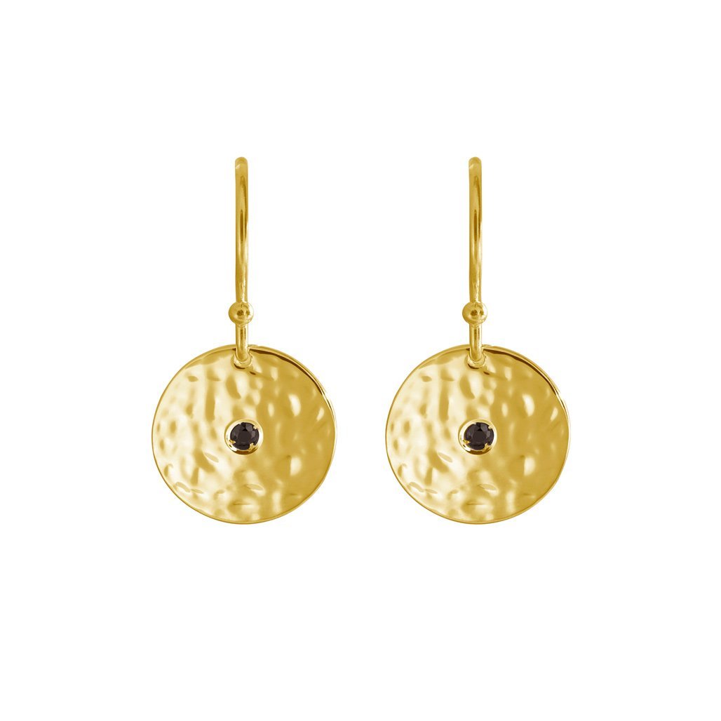 MURKANI Grace Small Disk Earrings Black Spinel Stone - 18KT Yellow Gold Plate Earrings - Zabecca Living