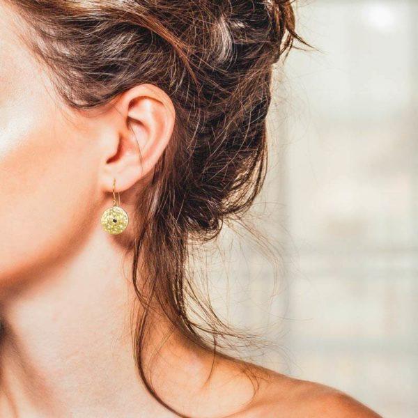 MURKANI Grace Small Disk Earrings Black Spinel Stone - 18KT Yellow Gold Plate Earrings - Zabecca Living