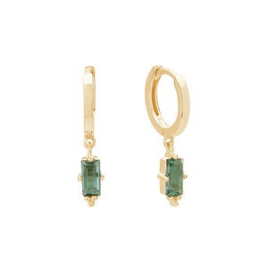 MURKANI Hanging Baguette Green Quartz Huggies - 18KT Gold Plate Earrings - Zabecca Living