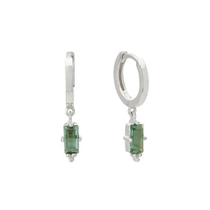 MURKANI Hanging Baguette Green Quartz Huggies - Sterling Silver Earrings - Zabecca Living