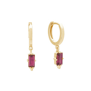 MURKANI Hanging Baguette Pink Quartz Huggies - 18KT Gold Plate Earrings - Zabecca Living