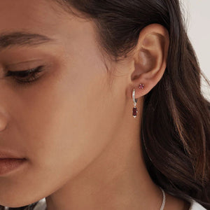 MURKANI Hanging Baguette Pink Quartz Huggies - Sterling Silver Earrings - Zabecca Living