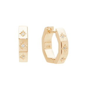 MURKANI Octagonal Huggies White Topaz - 18KT Yellow Gold Plate Earrings - Zabecca Living