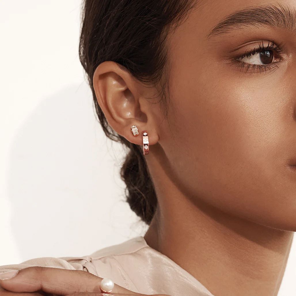 MURKANI Octagonal Huggies White Topaz - Rose Gold Plate Earrings - Zabecca Living