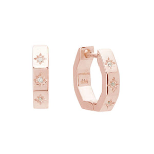 MURKANI Octagonal Huggies White Topaz - Rose Gold Plate Earrings - Zabecca Living
