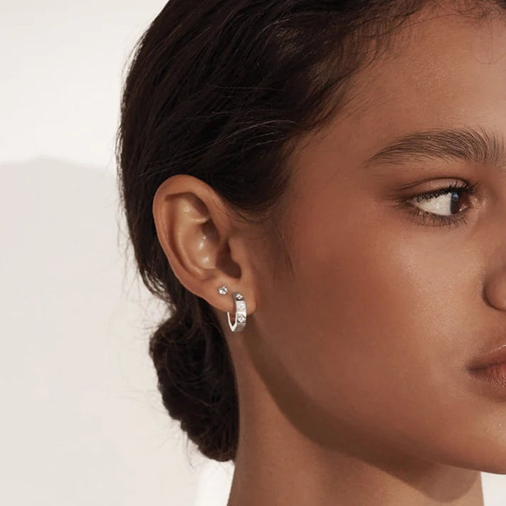 MURKANI Octagonal Huggies White Topaz - Sterling Silver Earrings - Zabecca Living