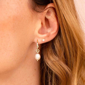MURKANI Pearl Drop Hoops -18KT Yellow Gold Plate Earrings - Zabecca Living
