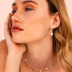 MURKANI Petite Small Hoop Earrings with Pearl drop - 18KT Yellow Gold Plate Earrings - Zabecca Living