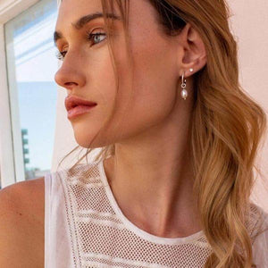 MURKANI Petite Small Hoop Earrings with Pearl drop - Sterling Silver Earrings - Zabecca Living