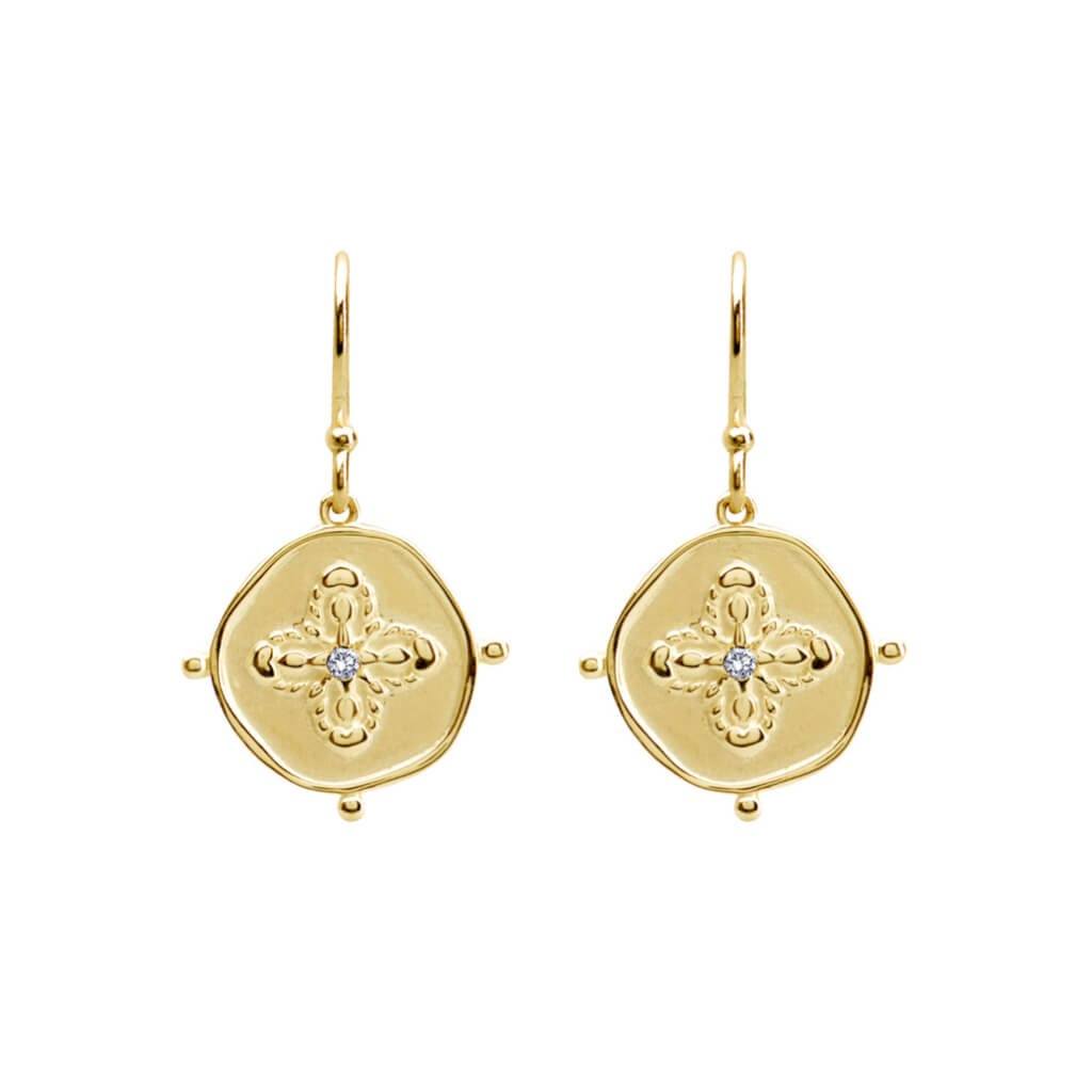 MURKANI Sahara Small Earrings with White Topaz Stone - 18KT Yellow Gold Plate Earrings - Zabecca Living