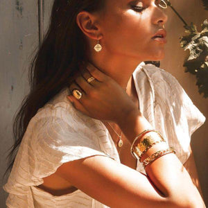 MURKANI Sahara Small Earrings with White Topaz Stone - 18KT Yellow Gold Plate Earrings - Zabecca Living