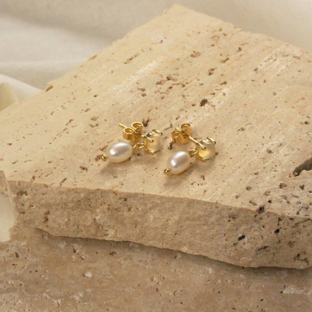 MURKANI Small Pearl Earrings - 18KT Gold Plate Earrings - Zabecca Living