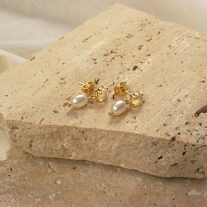 MURKANI Small Pearl Earrings - 18KT Gold Plate Earrings - Zabecca Living