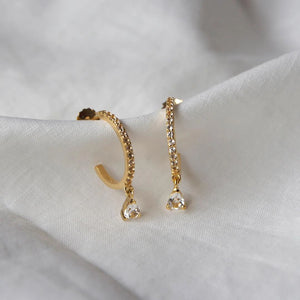MURKANI Tear Drop Hoops White Topaz - 18KT Gold Plate Earrings - Zabecca Living