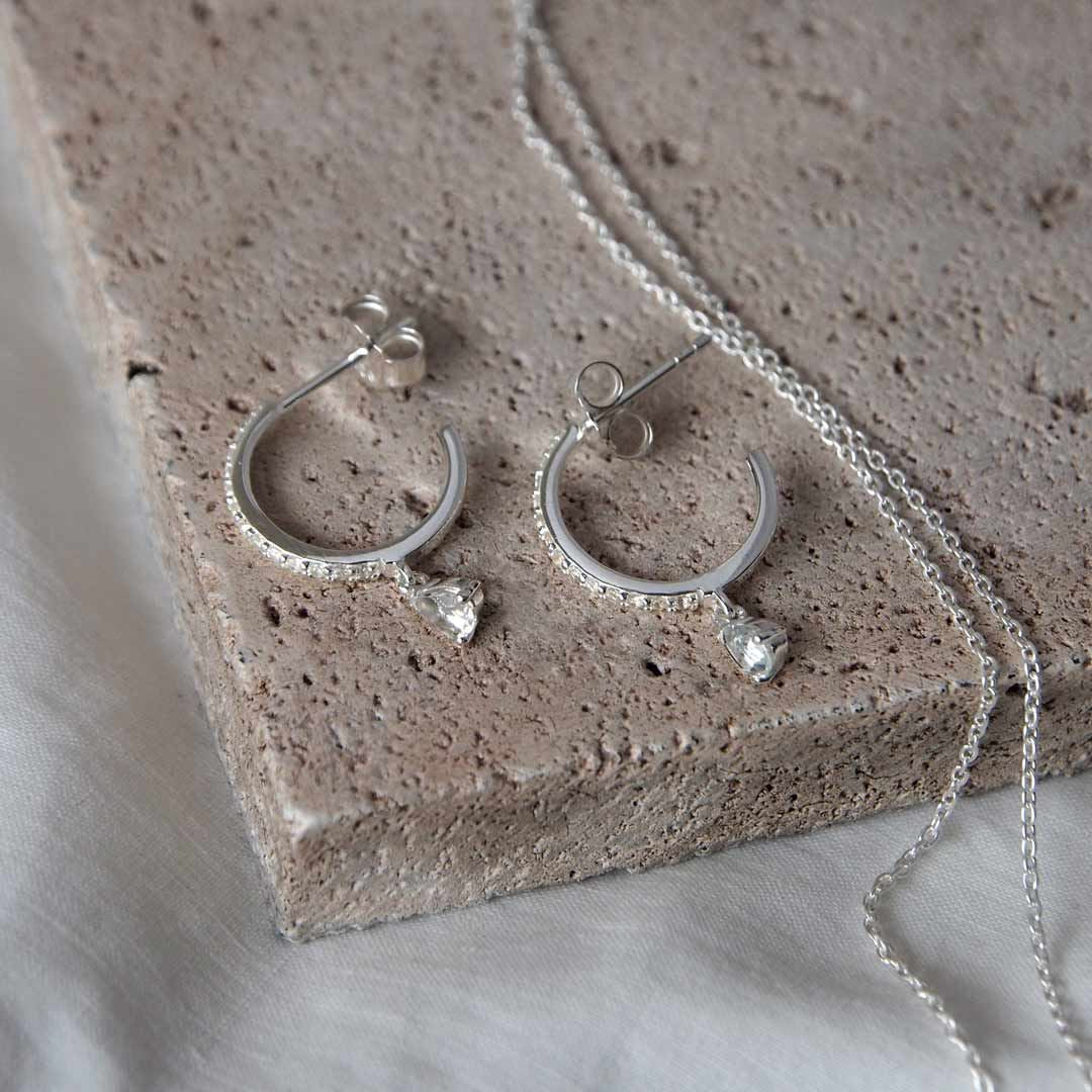 MURKANI Tear Drop Hoops White Topaz - Sterling Silver Earrings - Zabecca Living