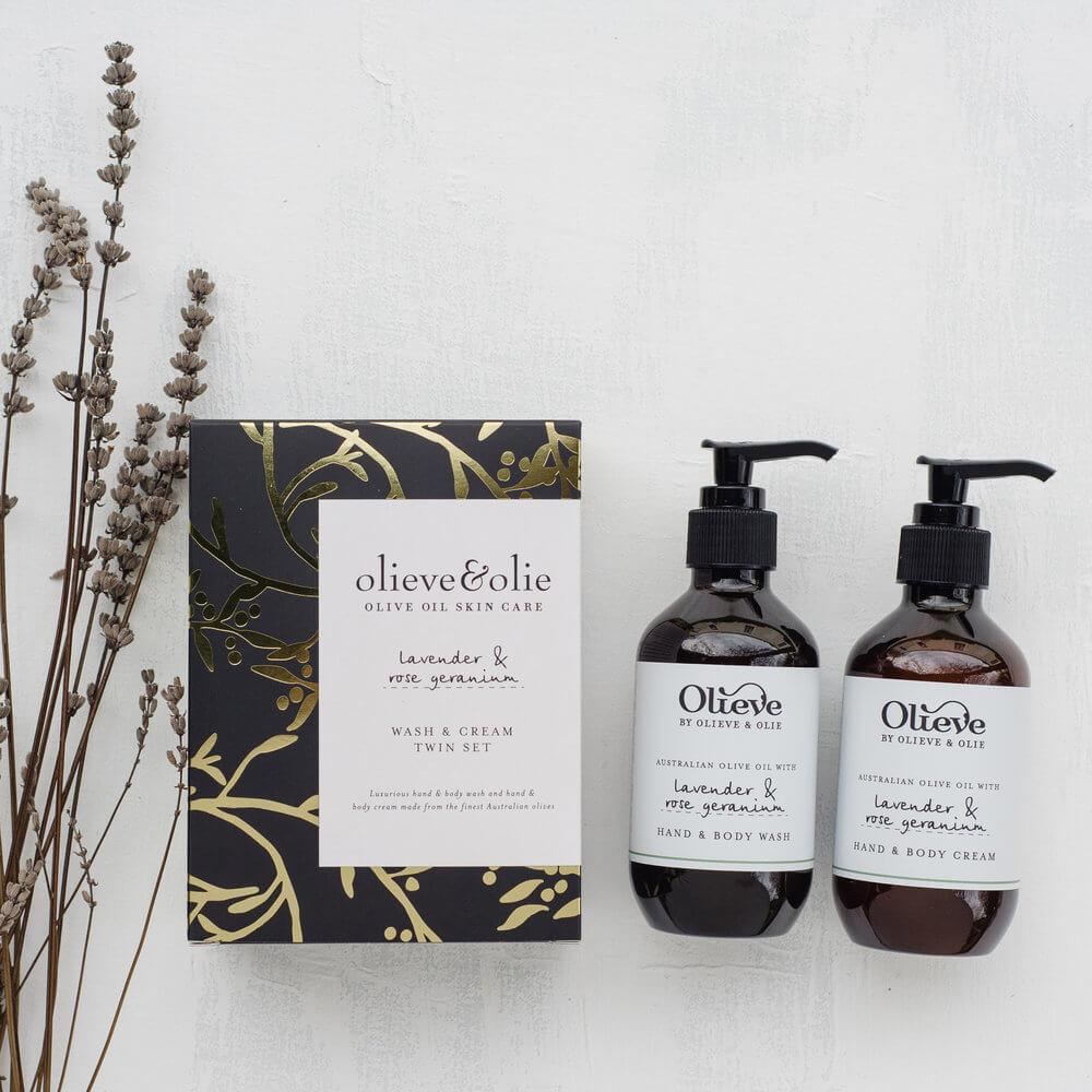 OLIEVE & OLIE Wash & Cream Twin Set - Lavender & Rose Geranium GIFT PACK - Zabecca Living