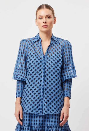 ONCE WAS Antigua Cotton Silk Self Check Shirt - Laguna Shirts & Blouses - Zabecca Living