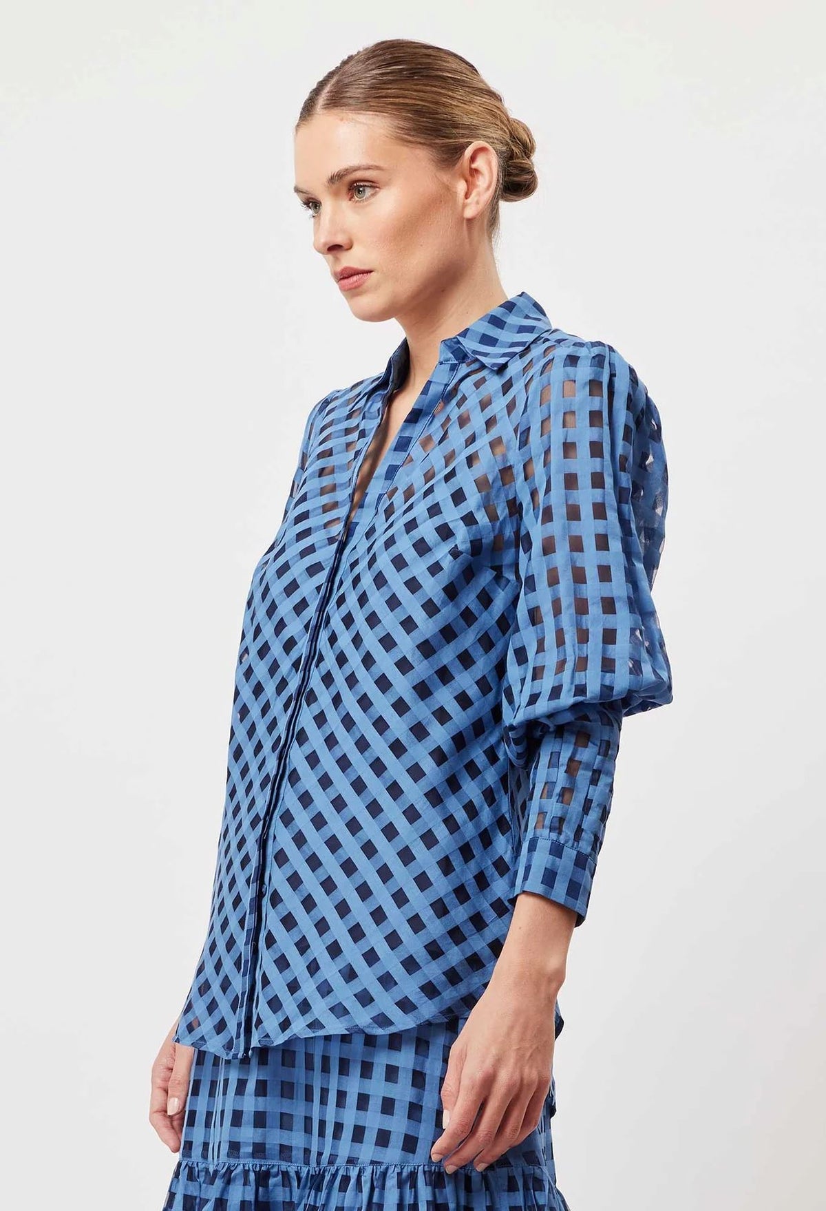 ONCE WAS Antigua Cotton Silk Self Check Shirt - Laguna Shirts & Blouses - Zabecca Living