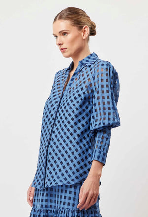 ONCE WAS Antigua Cotton Silk Self Check Shirt - Laguna Shirts & Blouses - Zabecca Living