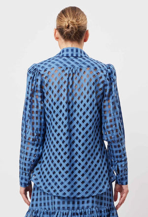 ONCE WAS Antigua Cotton Silk Self Check Shirt - Laguna Shirts & Blouses - Zabecca Living