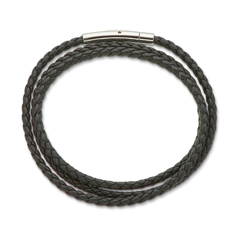 PALAS Fine Leather Plaited Wrap Bracelet 55cm - Black BRACELET - Zabecca Living