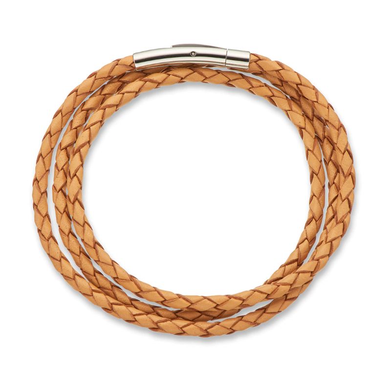 PALAS Fine Leather Plaited Wrap Bracelet 55cm - Natural BRACELET - Zabecca Living