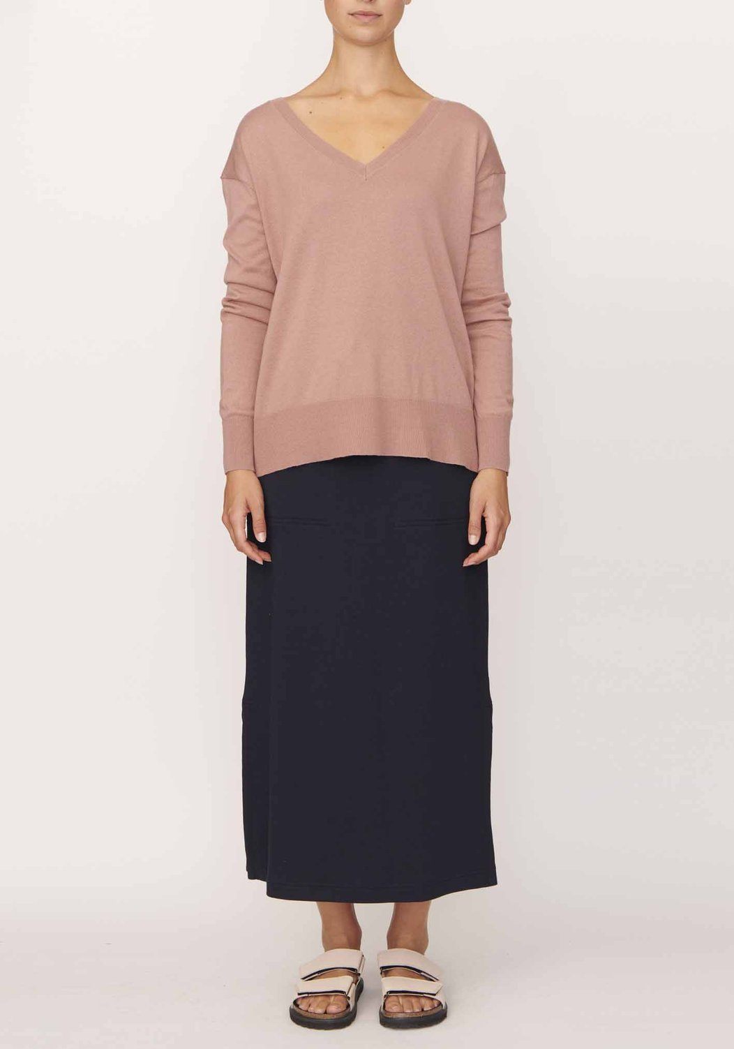 POL Strand V Neck Knit - Rose Jumpers + Knitwear - Zabecca Living