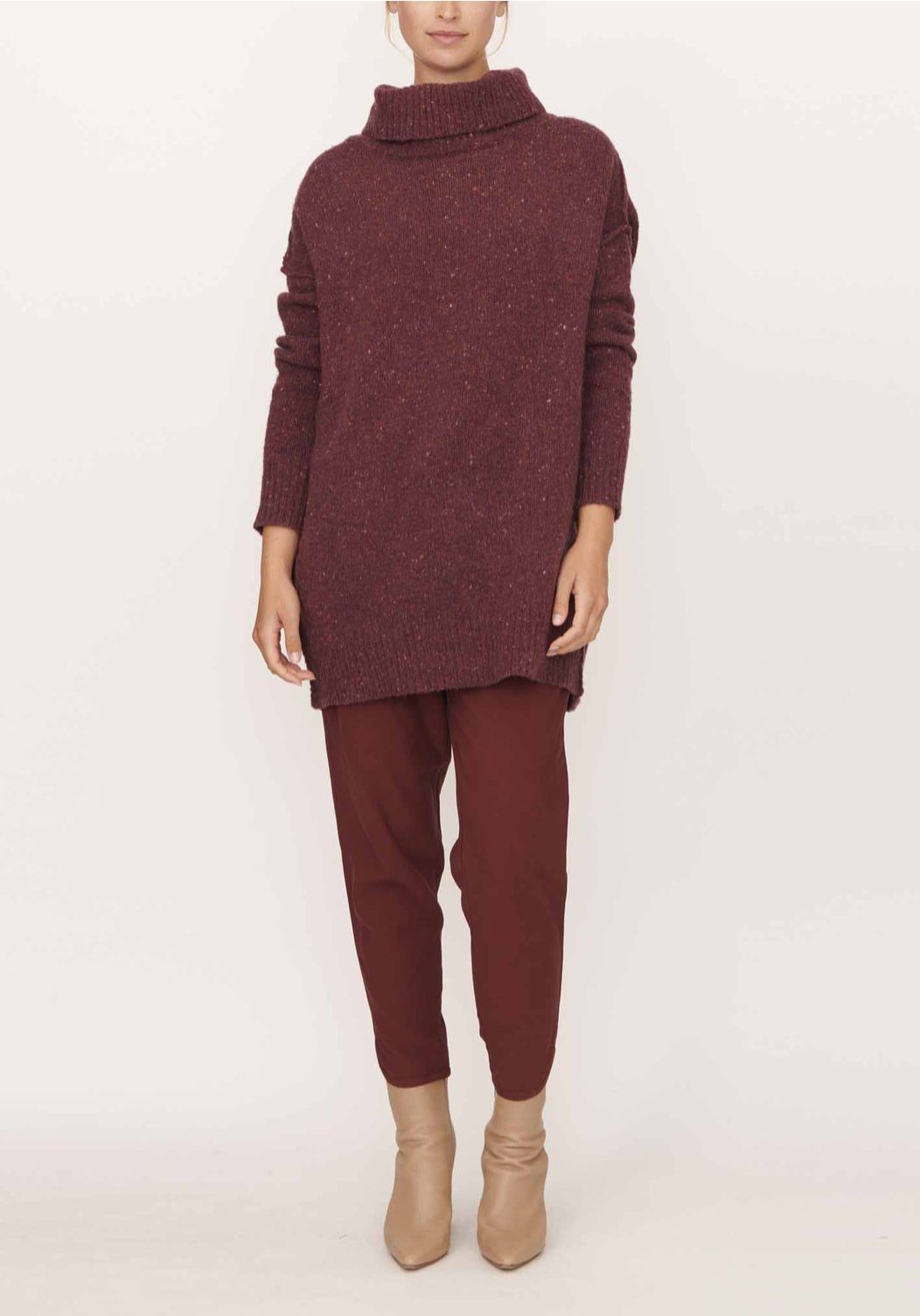 POL Transfer Funnel Neck Knit - Plum Jumpers + Knitwear - Zabecca Living
